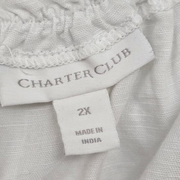 Women Plus Sz 2X Embroidered Peasant Blouse White Pink Floral Boho Linen Resort - Picture 4 of 9